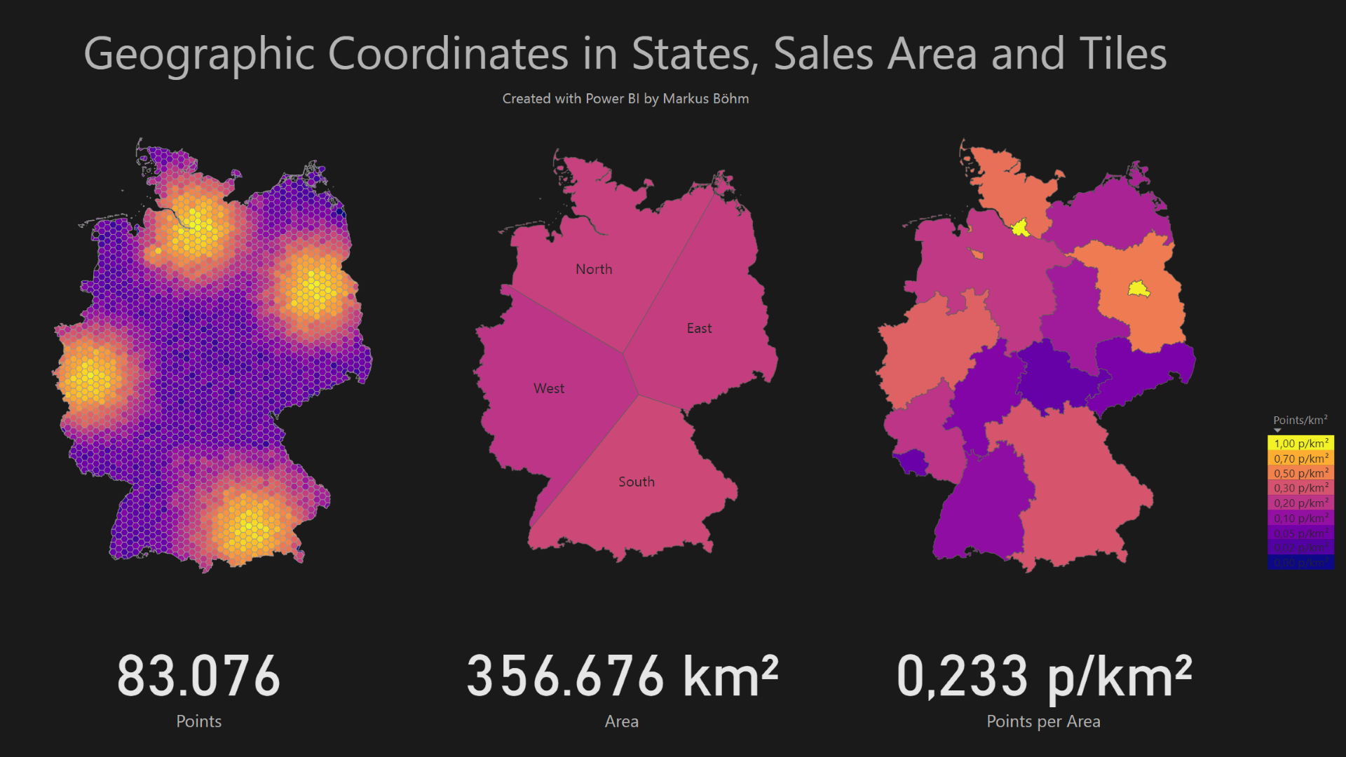 Power BI visualizing Geographic Coordinates as States, Sales Areas and Tiles